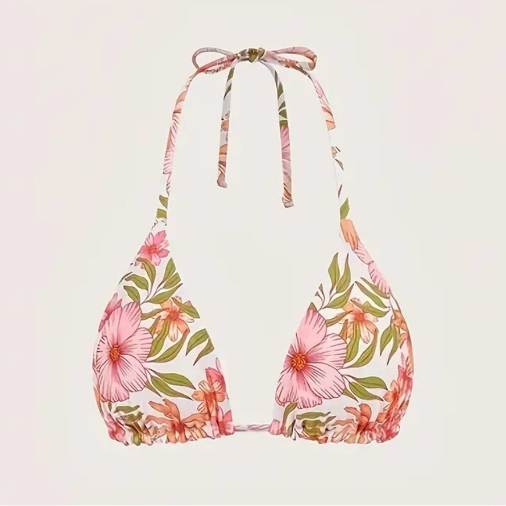 Pink Floral Triangle Halter High Cut Bikini Set - Picture 4 of 7